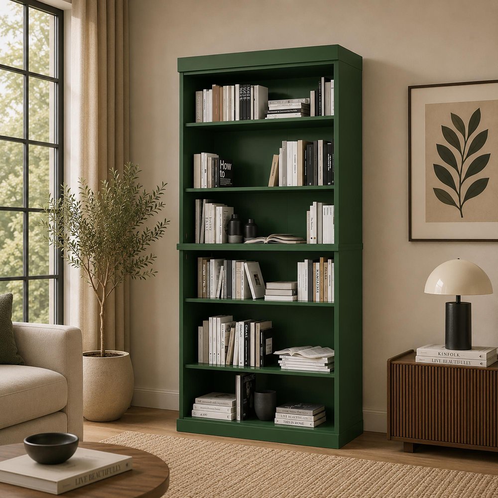 72" Green Solid Wood Adjustable Six Tier Library Bookcase HomeRoots