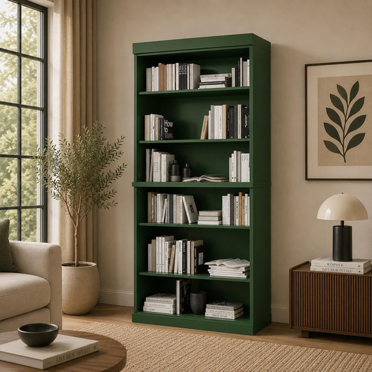 72" Green Solid Wood Adjustable Six Tier Library Bookcase