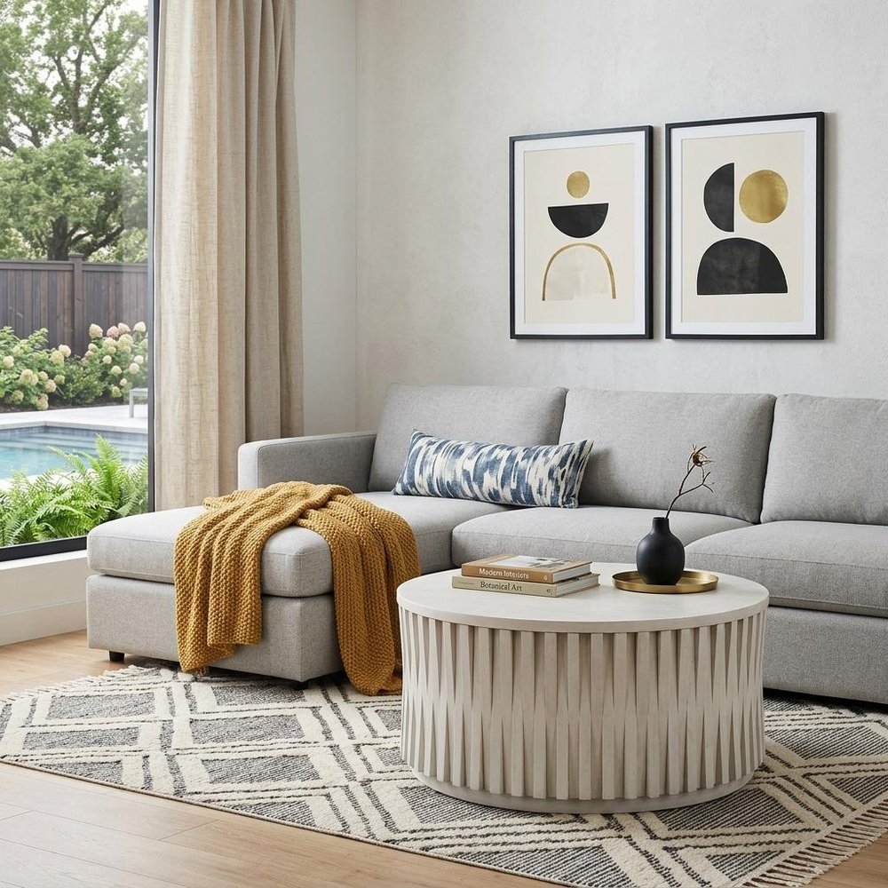 40" White Solid Wood Round Drum Coffee Table