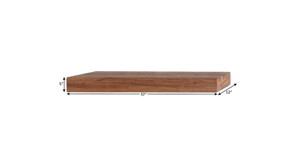12" Brown Solid Wood Wall Mounted Floating Shelf