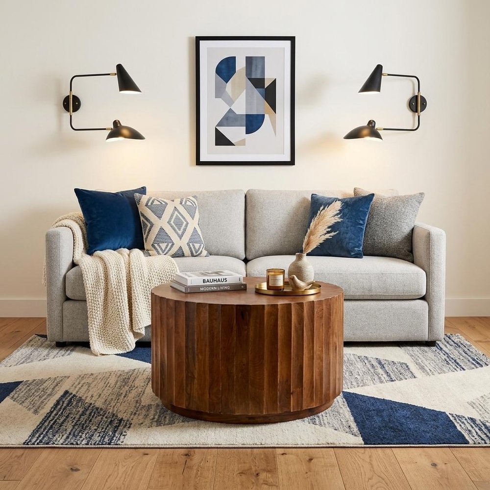 30" Chestnut Solid Wood Round Solid Drum Coffee Table HomeRoots