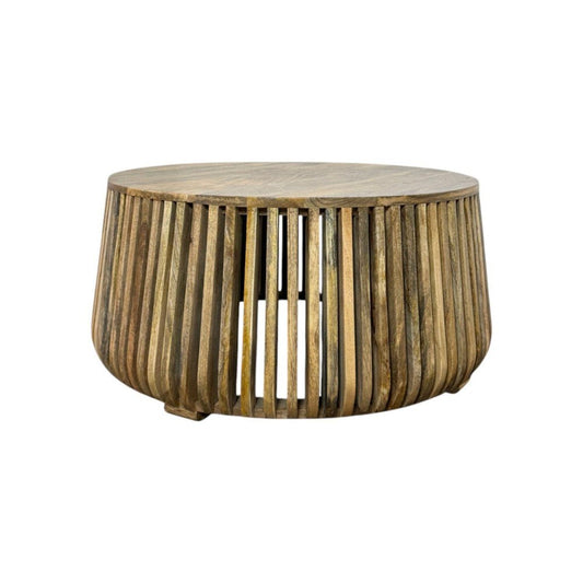 36" Natural Solid Wood Round Drum Coffee Table