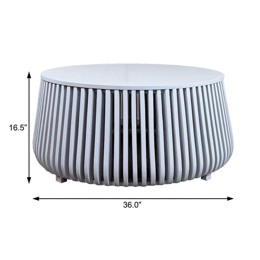 36" White Solid Wood Round Drum Coffee Table HomeRoots