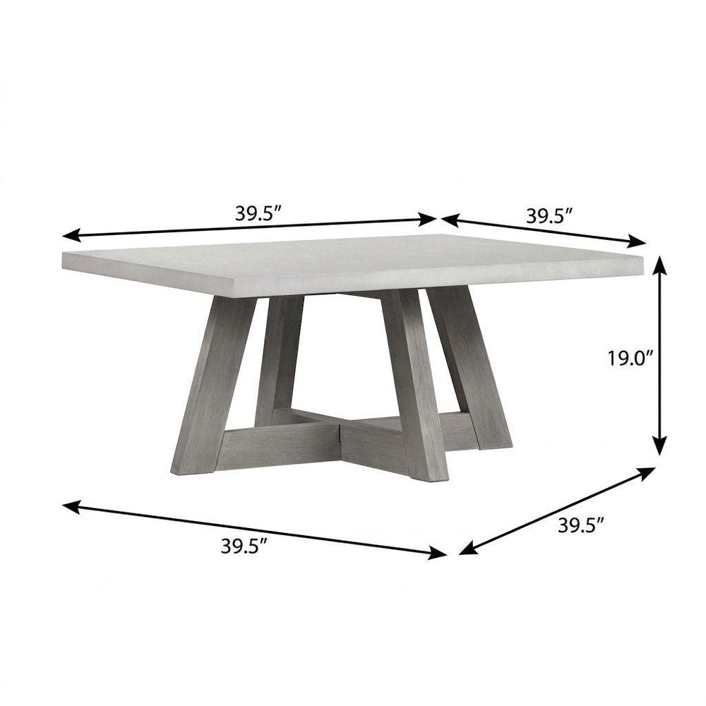 40" Gray Concrete and Solid Wood Trestle Coffee Table HomeRoots