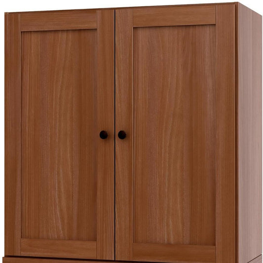 36" Coffee Solid Wood Adjustable Three Tier Library Bookcase with Two Doors