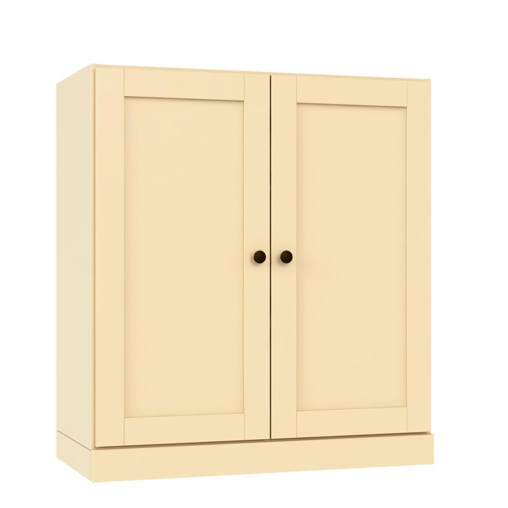 36" Yellow Solid Wood Adjustable Three Tier Library Bookcase with Two Doors