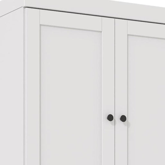 72" White Solid Wood Adjustable Six Tier Library Bookcase with Four Doors
