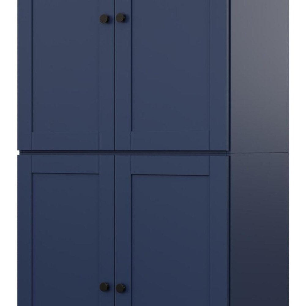 72" Navy Blue Solid Wood Adjustable Six Tier Library Bookcase with Four Doors