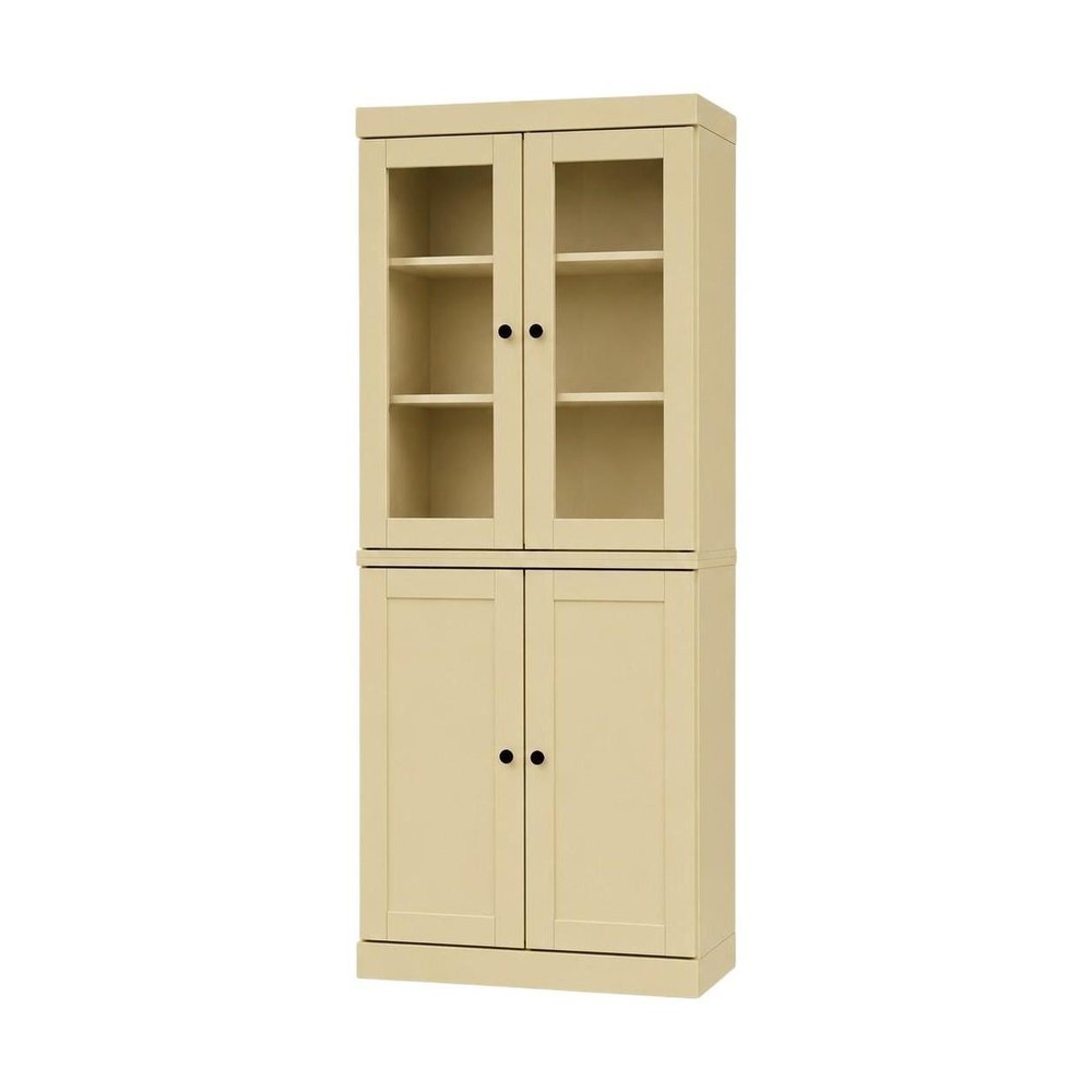 72" Yellow Solid Wood Adjustable Six Tier Library Bookcase with Four Doors HomeRoots