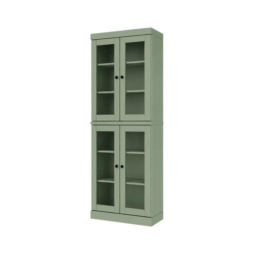 72" Sage Solid Wood Adjustable Six Tier Library Bookcase with Four Doors HomeRoots