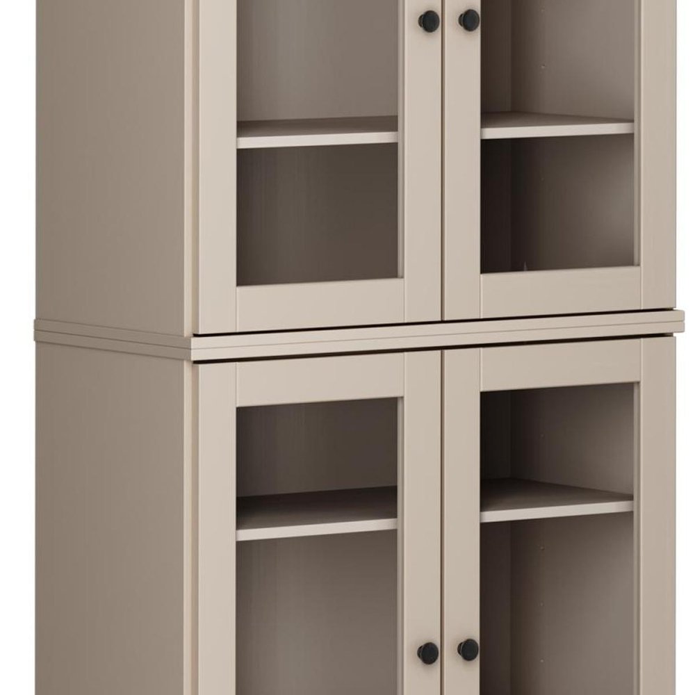 72" Beige Solid Wood Adjustable Six Tier Library Bookcase with Four Doors