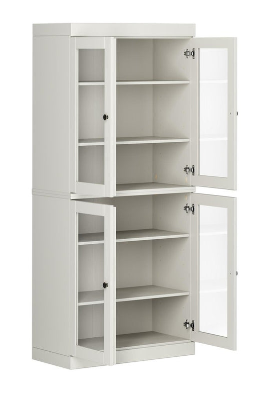72" Off White Solid Wood Adjustable Six Tier Library Bookcase with Four Doors