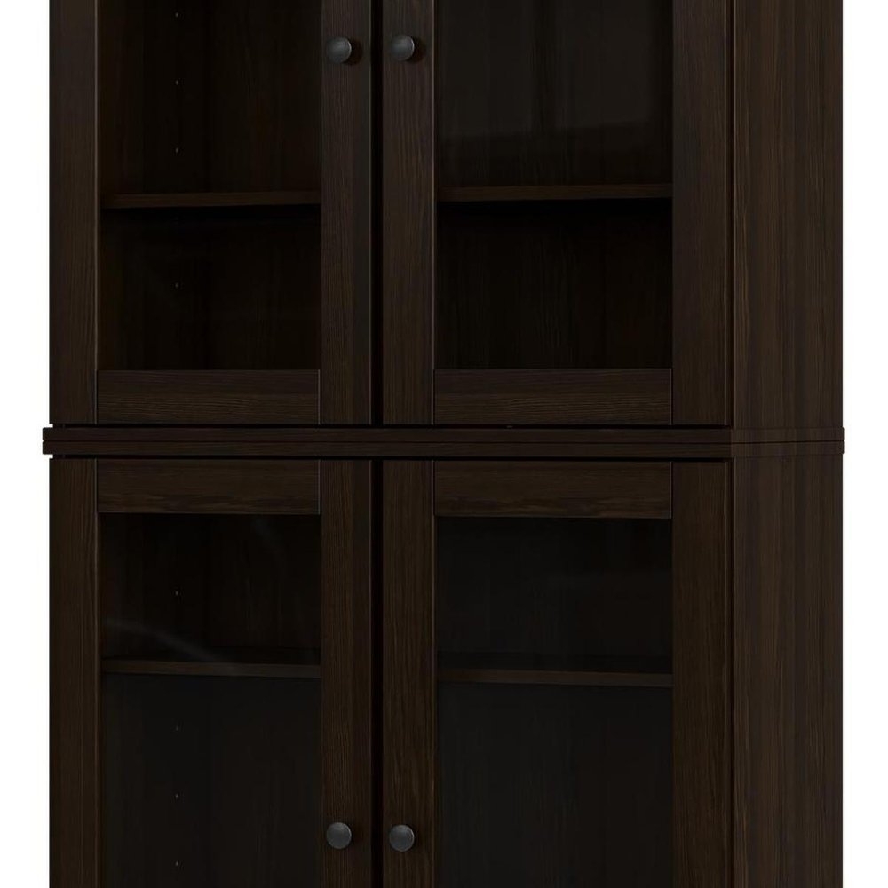 72" Espresso Solid Wood Adjustable Six Tier Library Bookcase with Four Doors