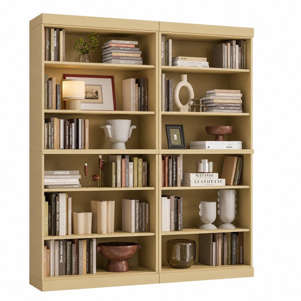 72" Yellow Solid Wood Adjustable Twelve Tier Library Bookcase HomeRoots