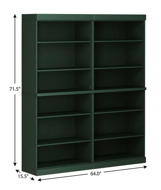 72" Green Solid Wood Adjustable Twelve Tier Library Bookcase