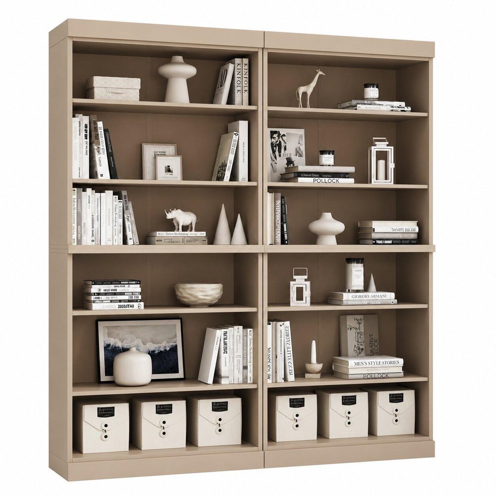72" Beige Solid Wood Adjustable Twelve Tier Library Bookcase HomeRoots