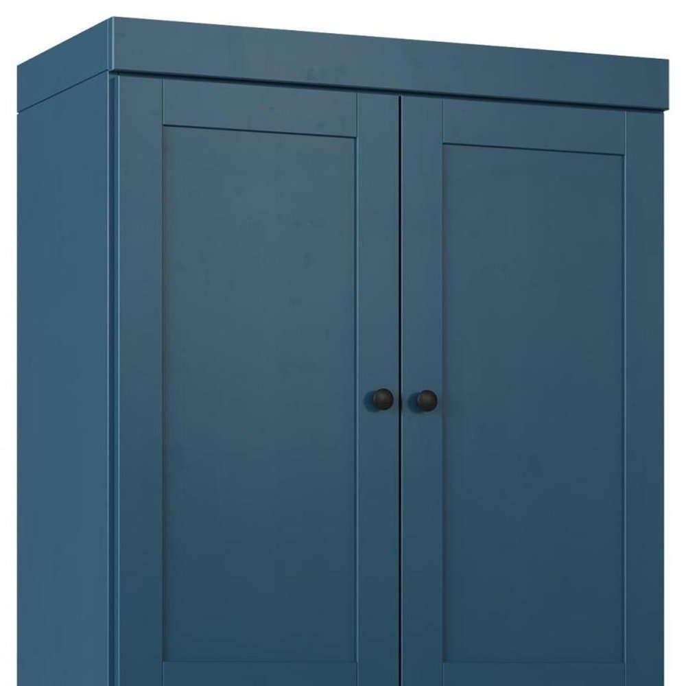 32" Teal Blue Solid Wood Four Door Linen Cabinet