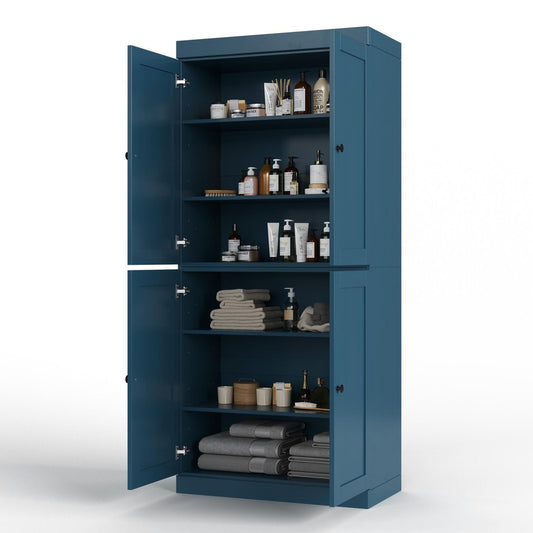 32" Teal Blue Solid Wood Four Door Linen Cabinet