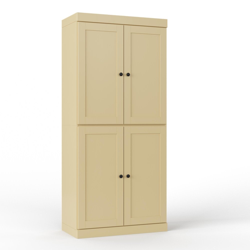 32" Yellow Solid Wood Four Door Linen Cabinet