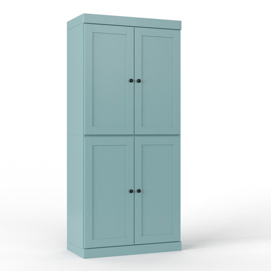 32" Aqua Solid Wood Four Door Linen Cabinet