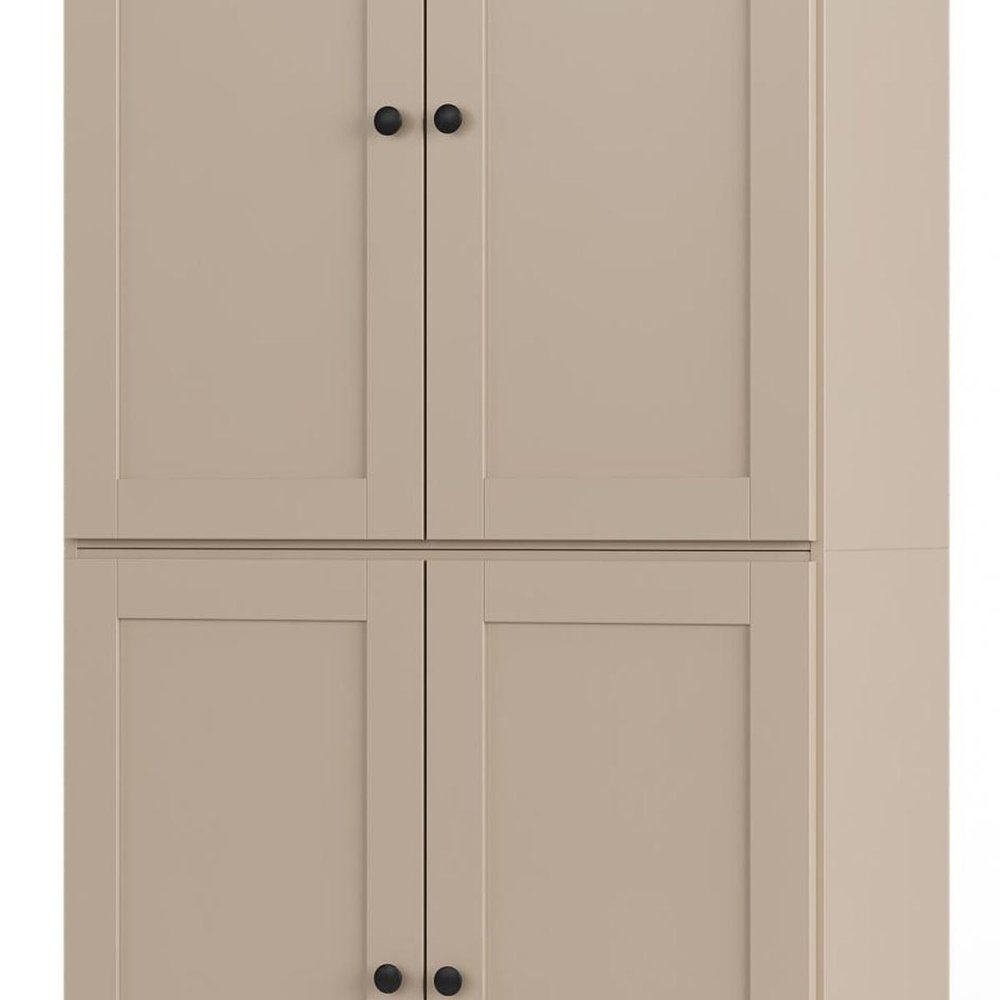 32" Beige Solid Wood Four Door Linen Cabinet