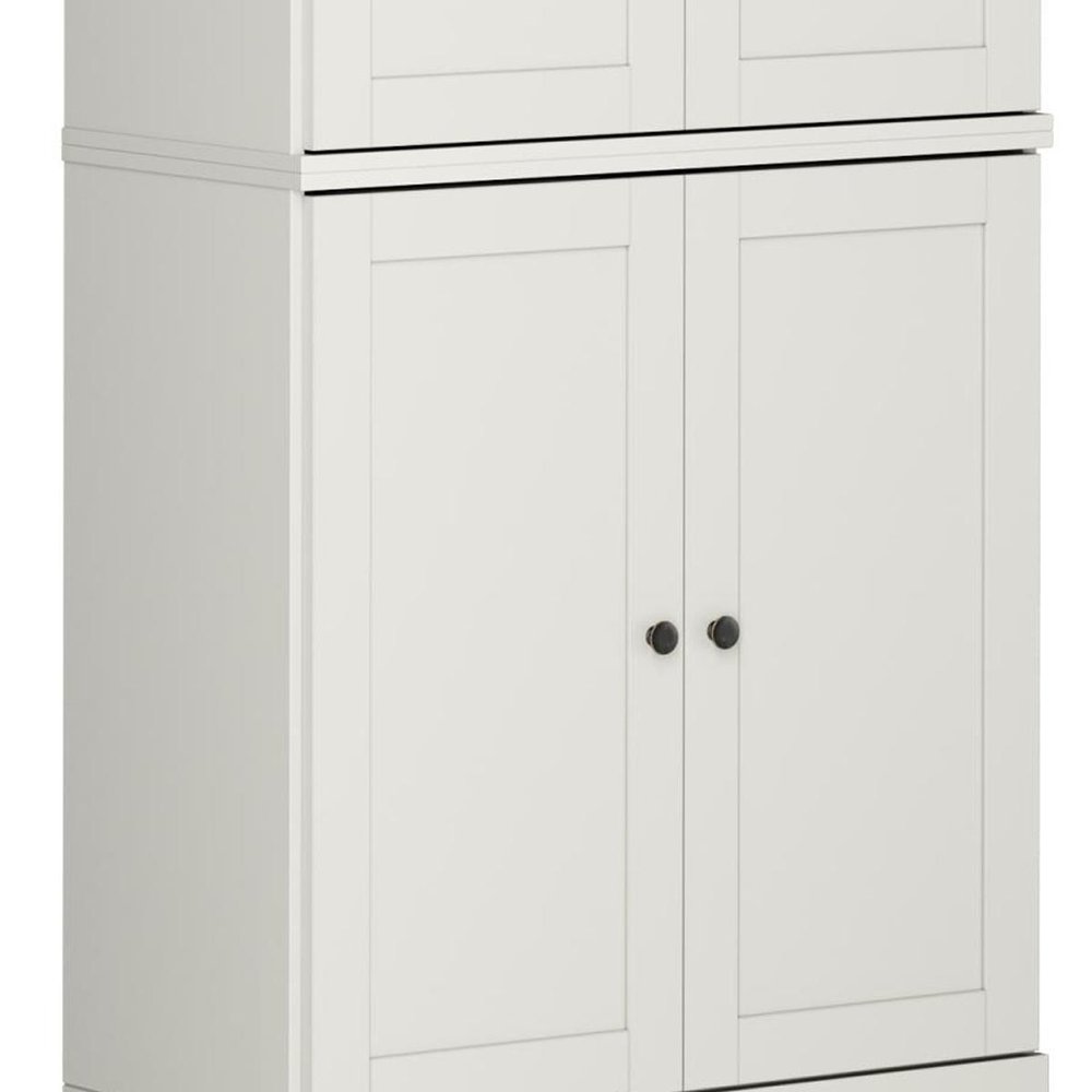 32" Off White Solid Wood Four Door Linen Cabinet