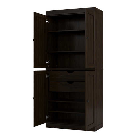 32" Espresso Solid Wood Four Door Linen Cabinet