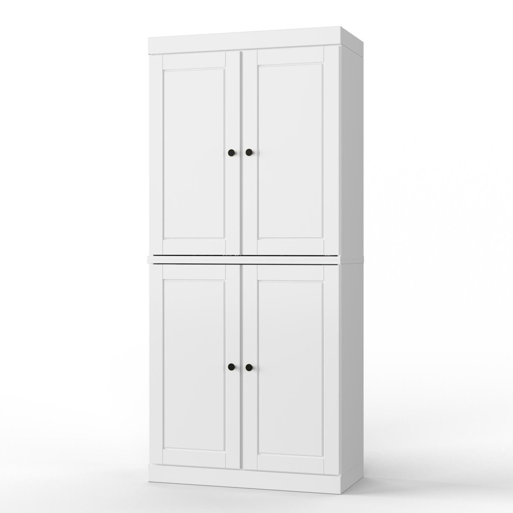 32" White Solid Wood Four Door Linen Cabinet