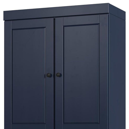 32" Navy Blue Solid Wood Four Door Linen Cabinet