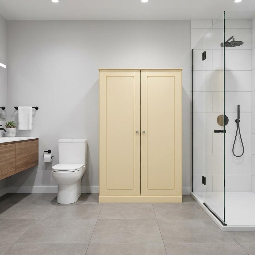32" Yellow Solid Wood Double Door Linen Cabinet HomeRoots