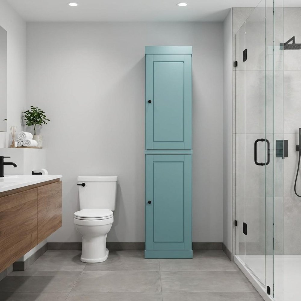 17" Aqua Solid Wood Double Door Linen Cabinet HomeRoots