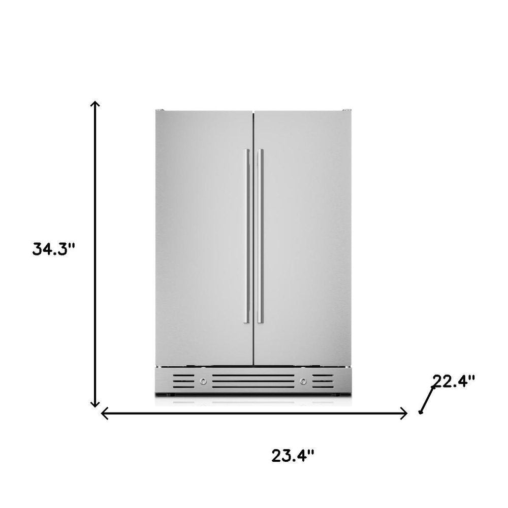 34" X 23" Silver Stainless Steel Dual Compartment Wine And Beverage Refrigerator HomeRoots
