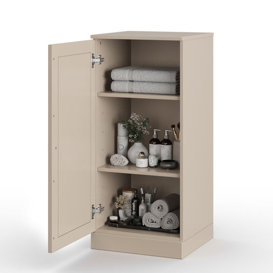 17" Beige Solid Wood Single Door Linen Cabinet