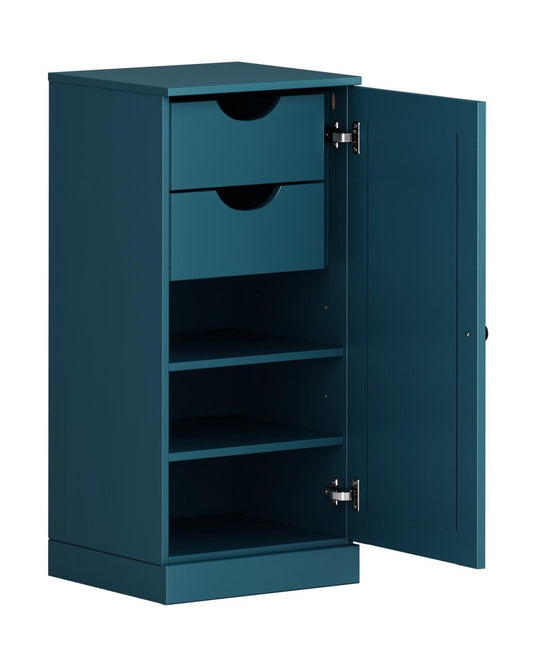 17" Teal Blue Solid Wood Single Door Linen Cabinet