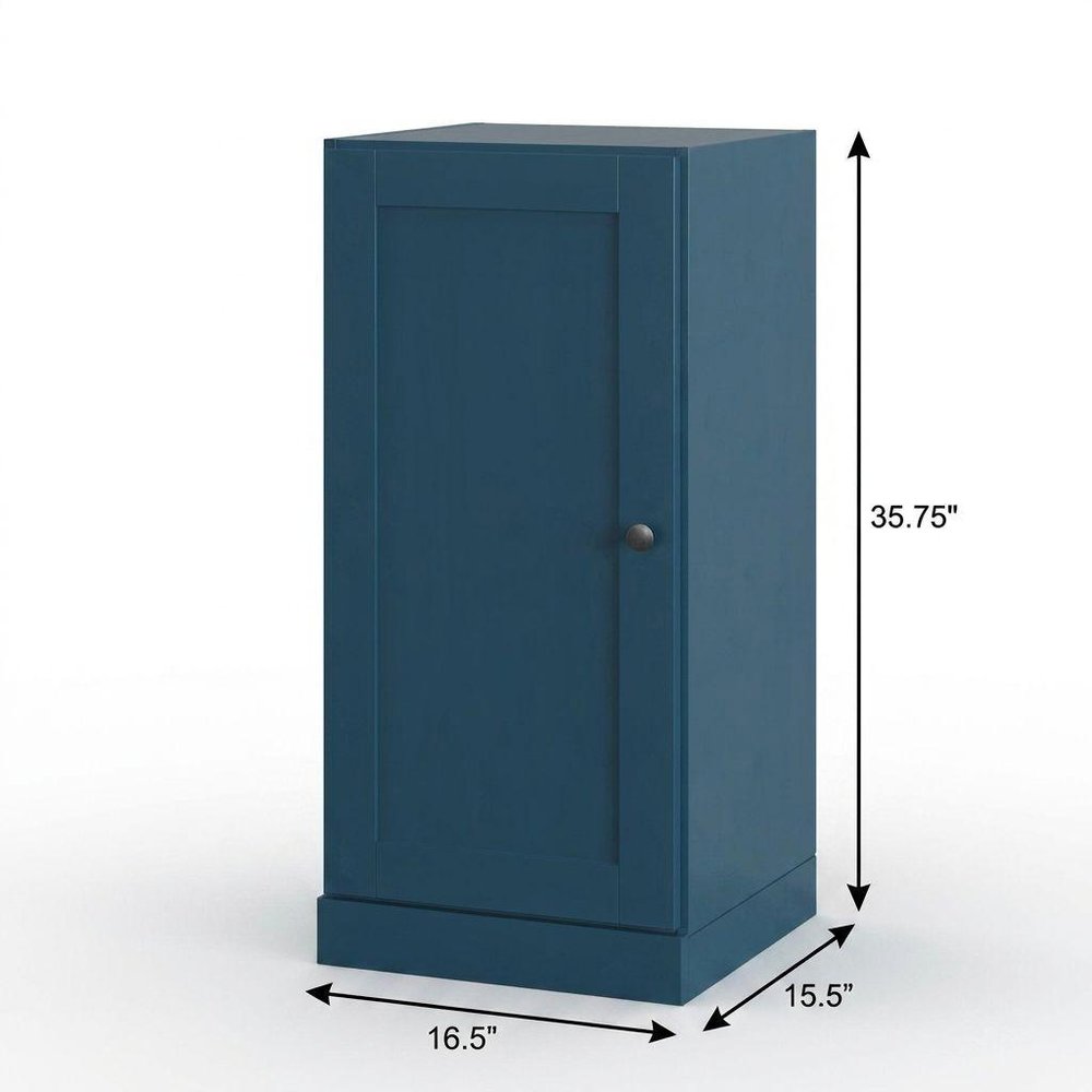 17" Teal Blue Solid Wood Single Door Linen Cabinet HomeRoots