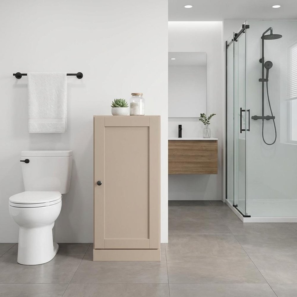 17" Beige Solid Wood Single Door Linen Cabinet HomeRoots