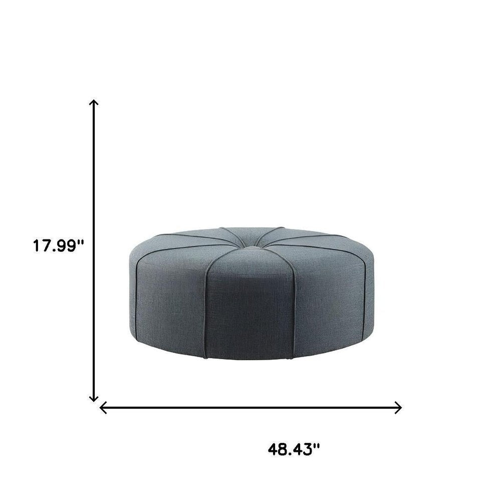 48" Cream and Black Cotton Blend and Linen Blend Tufted Oval Footstool HomeRoots
