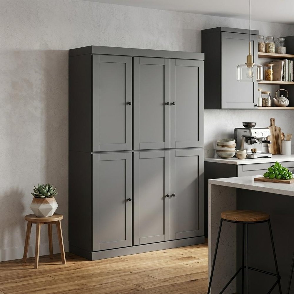 72" Gray Solid Wood 8 Pantry Or Storage Closet HomeRoots