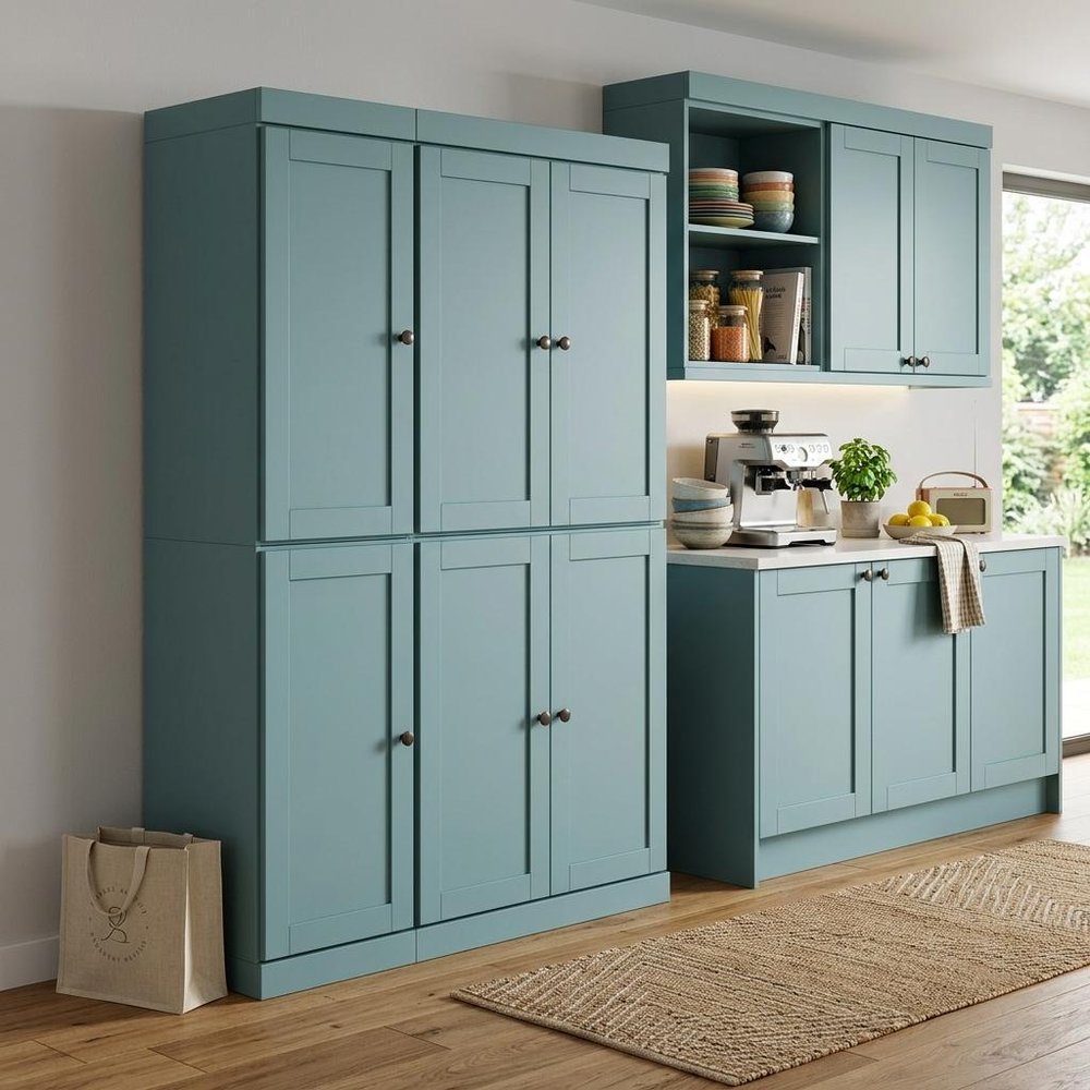 72" Aqua Solid Wood 8 Pantry Or Storage Closet HomeRoots