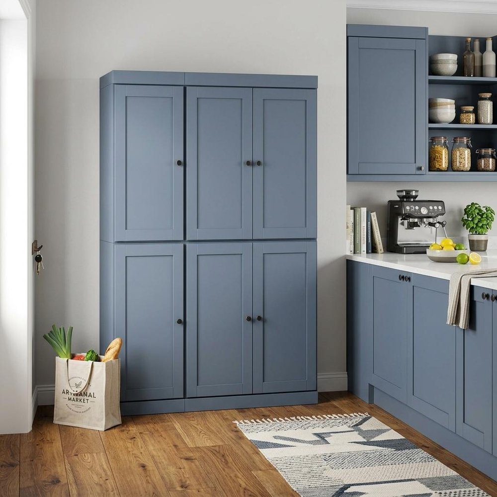 72" French Blue Solid Wood 8 Pantry Or Storage Closet HomeRoots