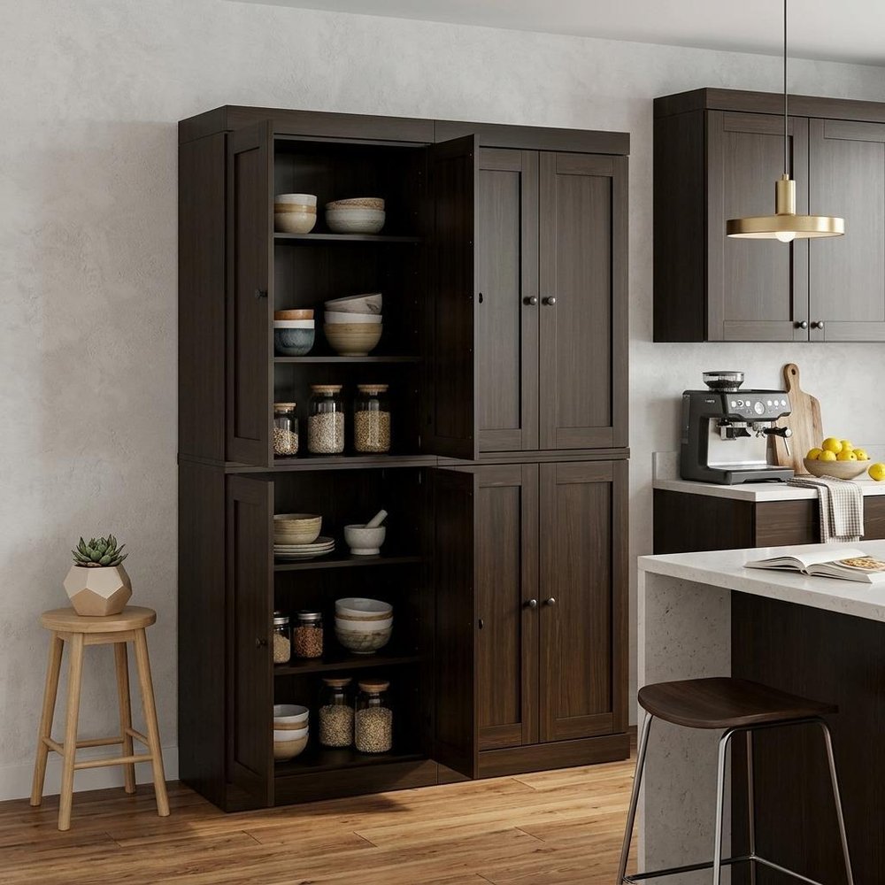 72" Espresso Solid Wood 8 Pantry Or Storage Closet HomeRoots