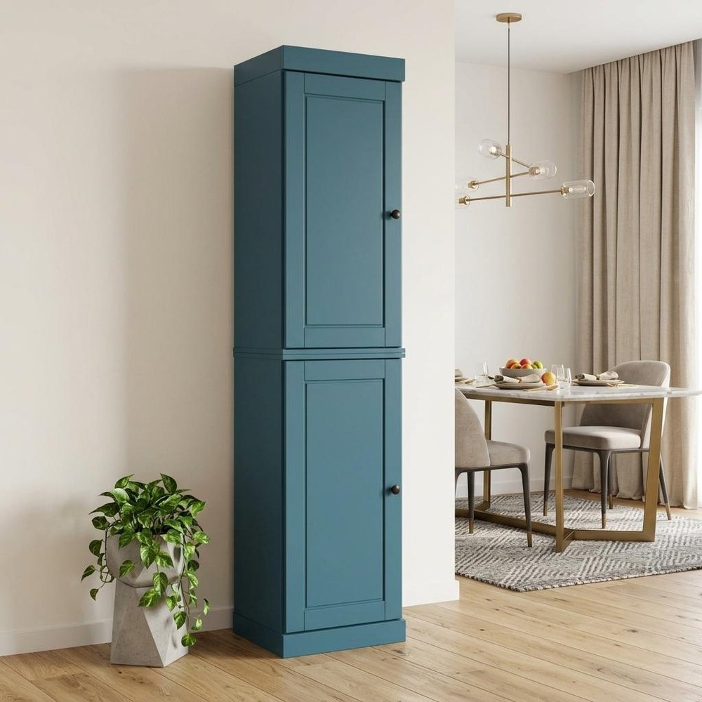 72" Teal Blue Solid Wood Two Door Pantry Or Storage Closet HomeRoots