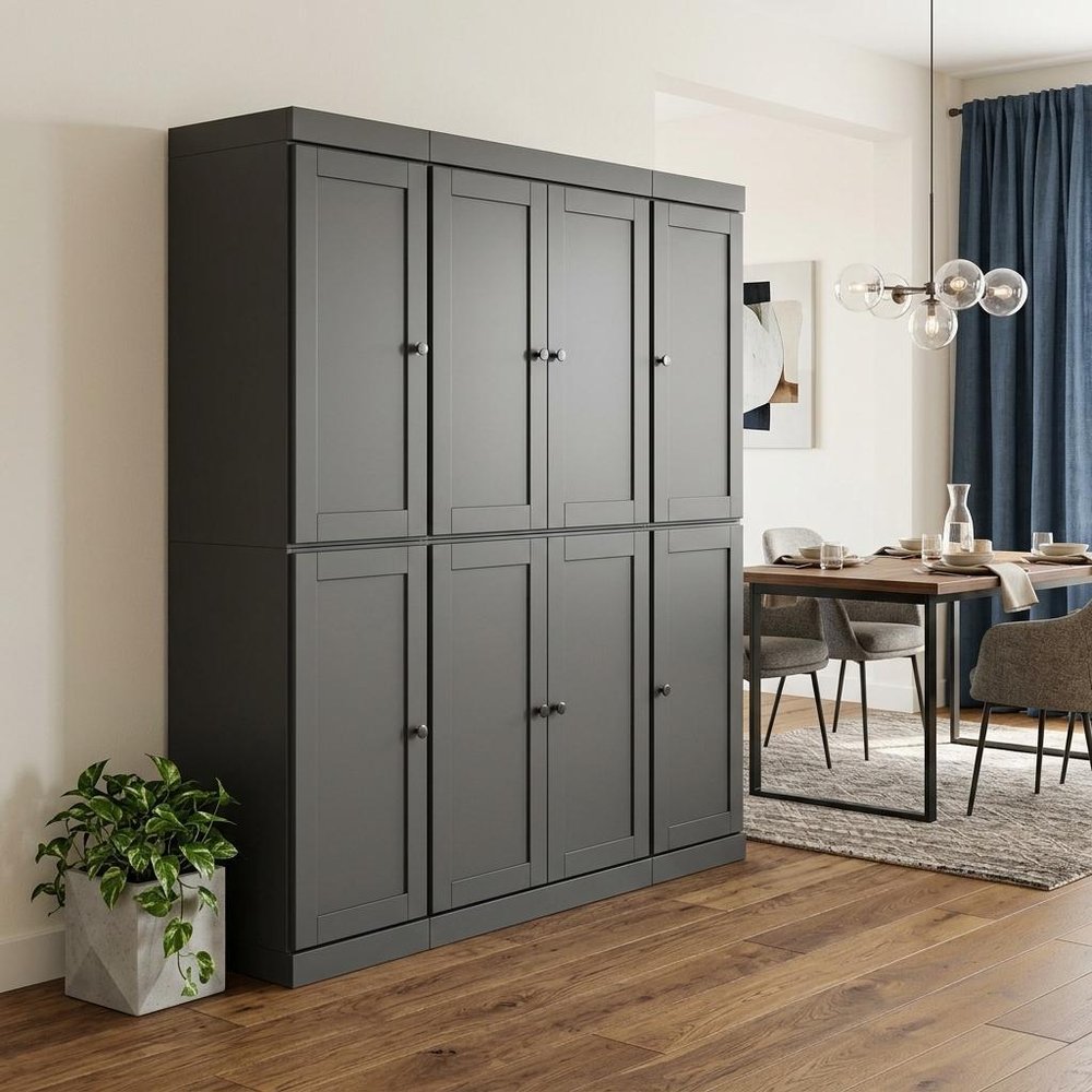 72" Gray Solid Wood 8 Two Drawer Pantry Or Storage Closet HomeRoots