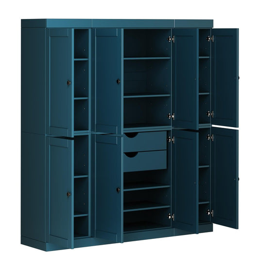 72" Teal Blue Solid Wood 8 Two Drawer Pantry Or Storage Closet HomeRoots