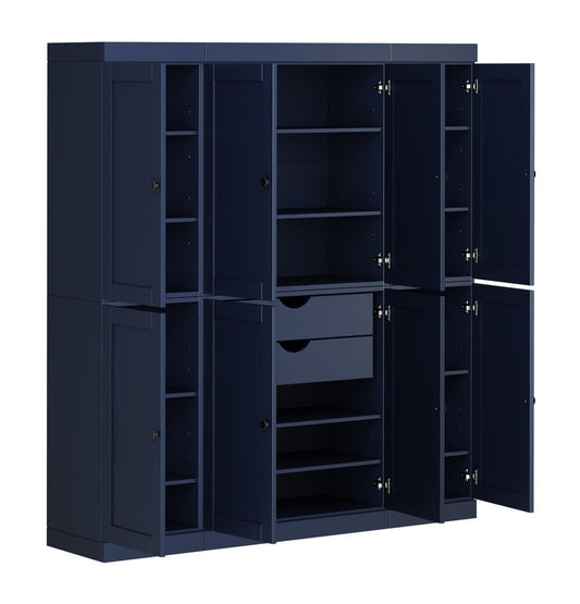 72" Navy Blue Solid Wood 8 Two Drawer Pantry Or Storage Closet HomeRoots