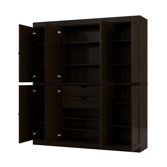 72" Espresso Solid Wood 8 Two Drawer Pantry Or Storage Closet HomeRoots