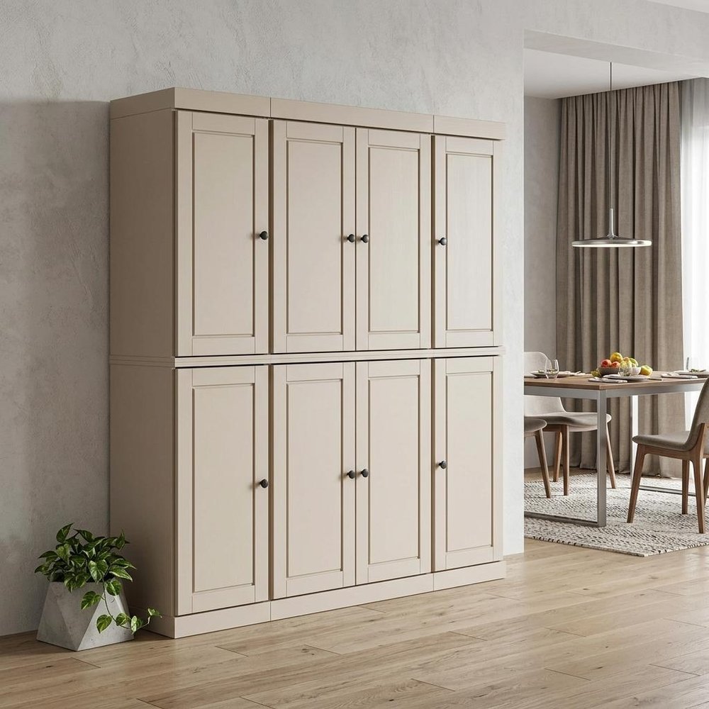72" Beige Solid Wood 8 Pantry Or Storage Closet HomeRoots