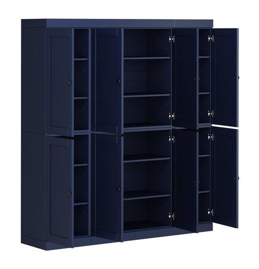72" Navy Blue Solid Wood 8 Pantry Or Storage Closet HomeRoots