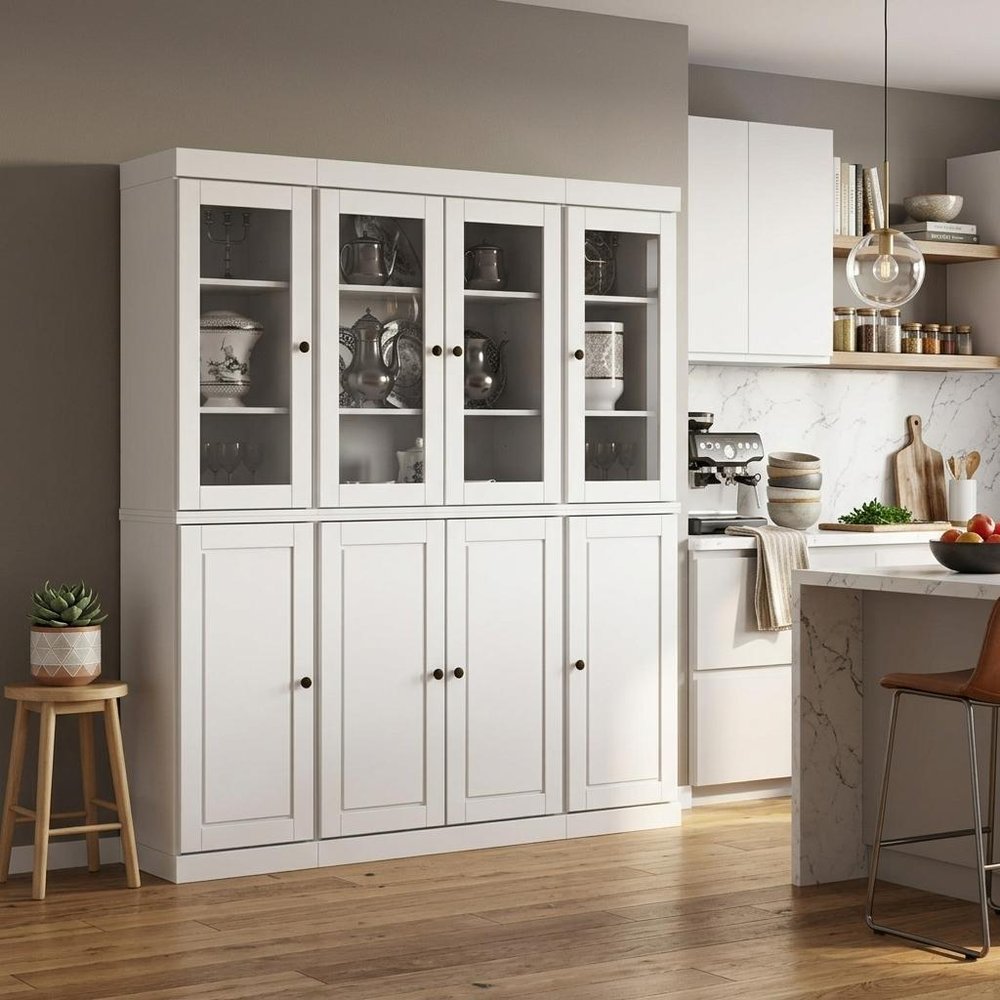 72" White Solid Wood 8 Pantry Or Storage Closet HomeRoots