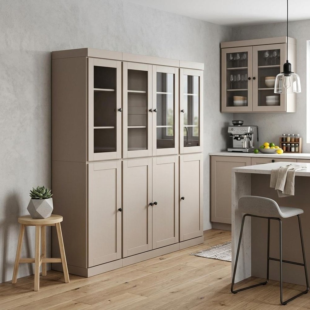72" Beige Solid Wood 8 Pantry Or Storage Closet HomeRoots